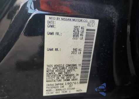 2017 Nissan Altima 2.5 from USA, damaged, VIN 1N4AL3AP4HC190765